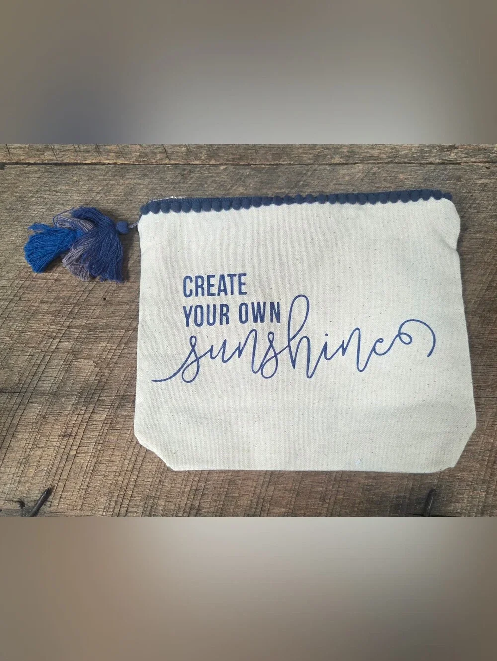 NWT Canvas Cosmetic Pouch Create Your Own Sunshine Cute BagTassel Trim 8x10 B1L